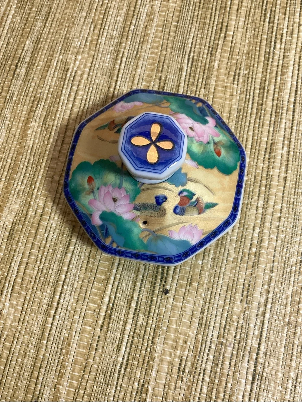 Vintage Takahashi San Francisco Lotus Flowers and Ducks Teapot Hexagon Japan